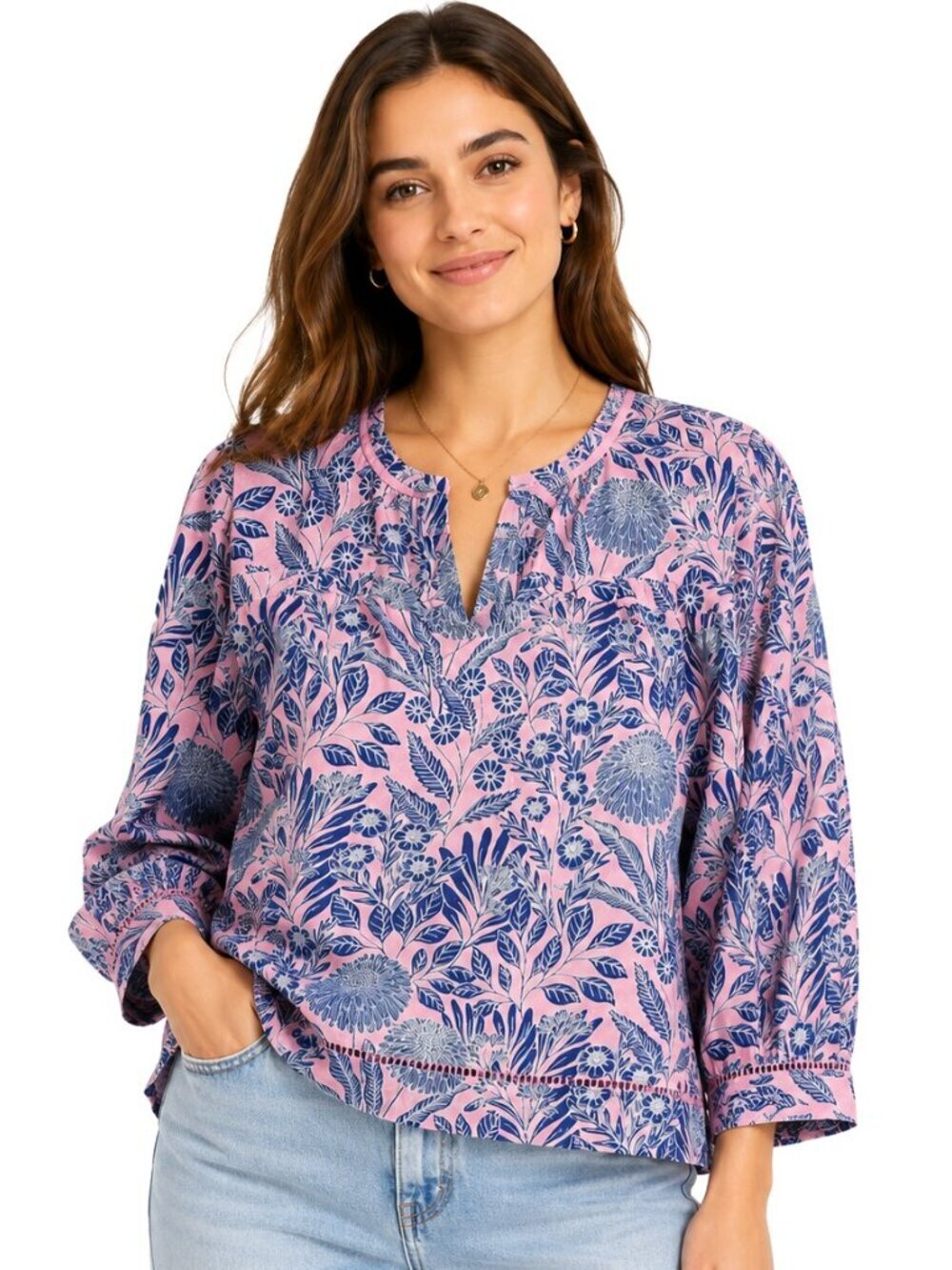 Abigail Borg x J. Crew Prairie Dusk Floral Cotton Silk Peasant Top